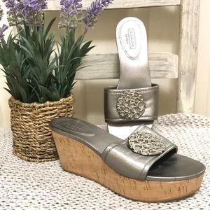 Coach Judith Silver Wedge Sandal